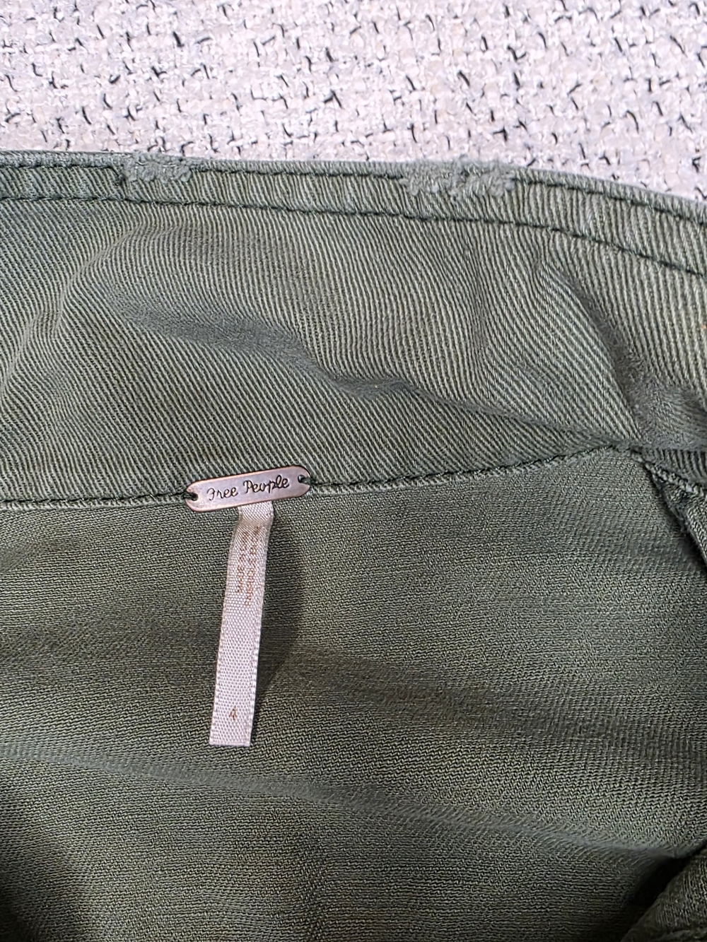 Free People Olive Green Distressed Denim Jacket Utility Trucker Boho - Picture 7 of 11